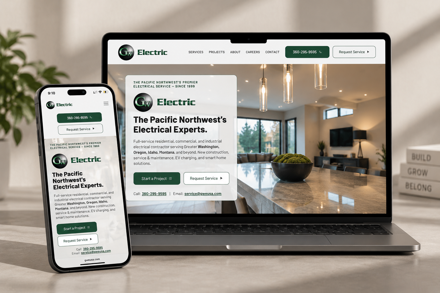 GW Electric USA responsive website shown on a laptop and phone