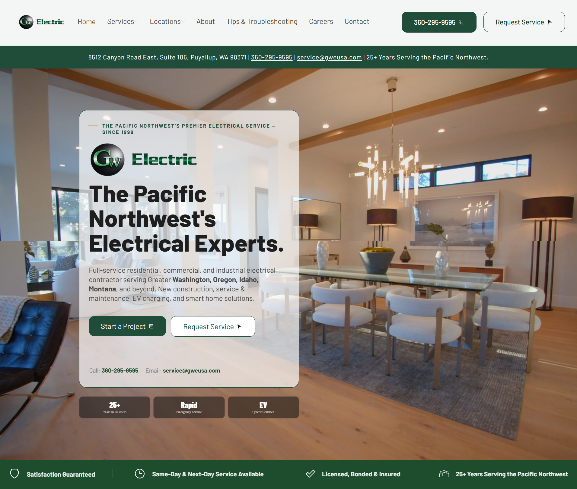 New electrician website design for GW Electric by 208 Web Designs, serving North Idaho and the Pacific Northwest