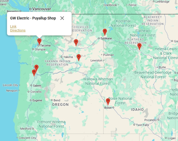 GW Electric service area across Washington, Oregon, Idaho, and Montana